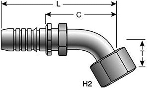 Gates GlobalSpiral 12GS-12FJX60-043 Couplings, Female JIC 37° Flare Swivel, Zinc Plated Carbon Steel, 5.59", 60° Bent Tube, 3/4" ID