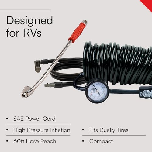 400P-RV EF VIAIR Enhanced Flow - 40144 12V Tire Inflator Portable Air Compressor with RV Inflation Gun, 90 Degree Chuck | 33% Duty Cycle @ 100 PSI, Max Pressure 150 PSI (SAE, Alligator Clips)