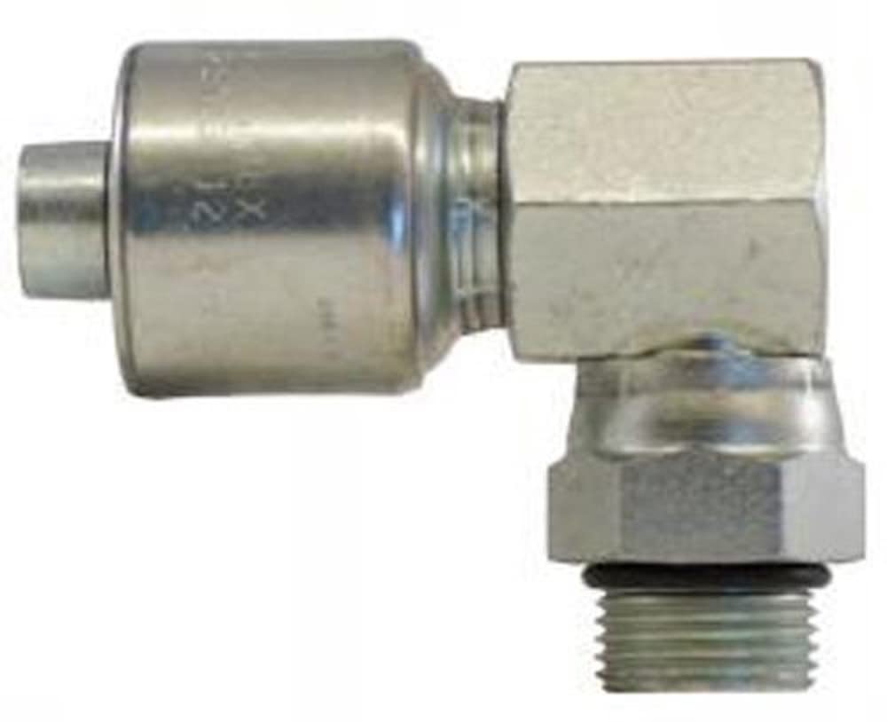 MegaCrimp Gates 12G-12MBX90 Couplings, Male O-Ring Boss Swivel, Zinc Plated Carbon Steel, 4.33", 90° Bent Tube, 3/4" ID