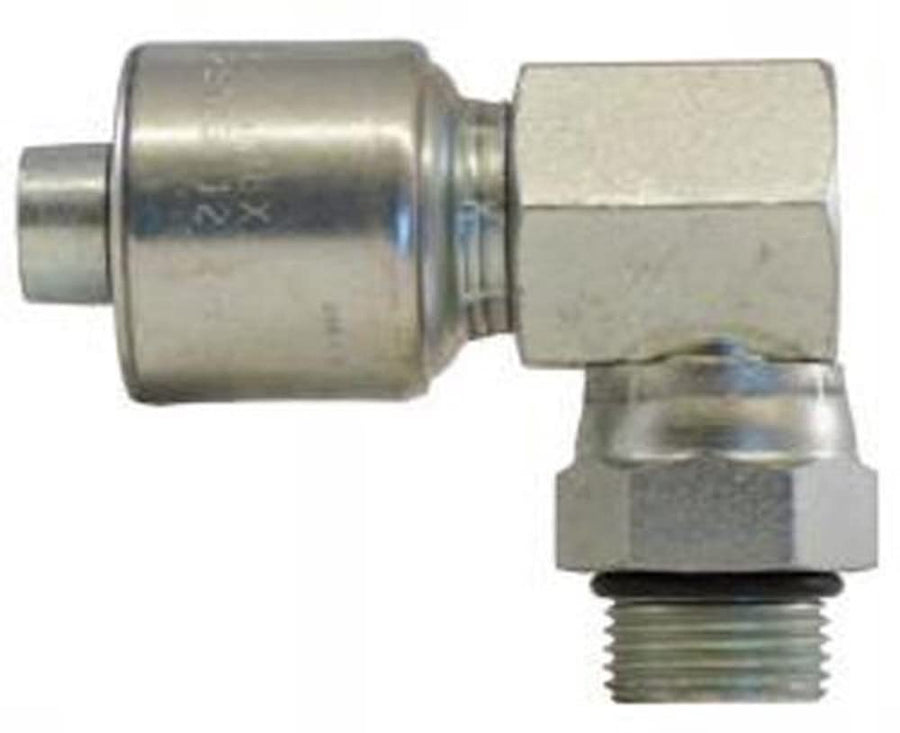 MegaCrimp Gates 12G-12MBX90 Couplings, Male O-Ring Boss Swivel, Zinc Plated Carbon Steel, 4.33", 90° Bent Tube, 3/4" ID