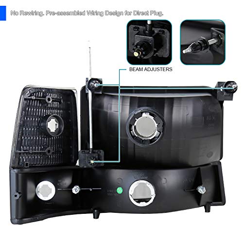 Bronco Spec-D Tuning Black Headlights + Bumper Lights Signal Lights + Corner Lights Lamps Compatible with Ford F150 1992-1996 L+R Pair Assembly