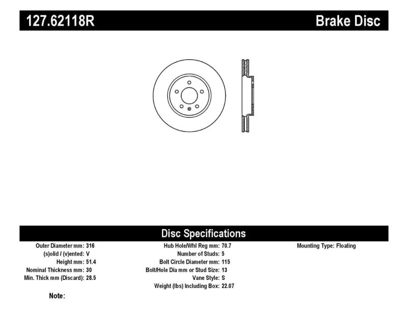 Sport Drilled/Slotted Brake Rotor StopTech 127.62118R (Front Right), 1 Pack