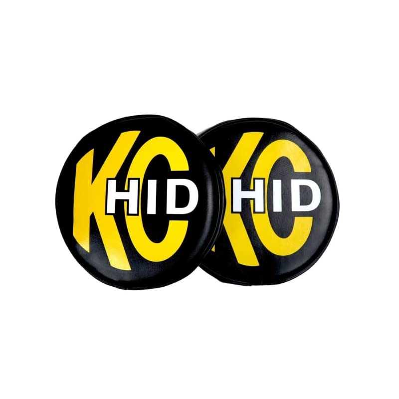 KC HiLiTES 8" Light Cover - Soft Vinyl - Black w/Yellow KC HID Logo - Pair (5818)