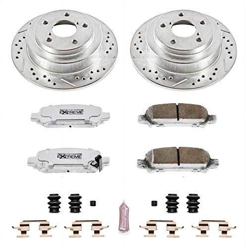 Power Stop K449-26 Brake Pads Rear Z26 Carbon Fiber with Drilled & Slotted Brake Rotors Kit For Subaru Forester 1998-2003, Subaru Impreza 1998-2003 [Model Specific]