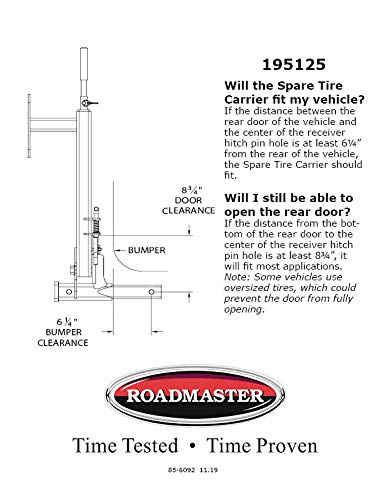 Roadmaster Spare Tire Carrier 195125 with 2" Drop fits Truck/Van/SUV 2" Receiver | Fits Wheels with a Lug Nut Bolt Circle Up to 8" | 6,000 lbs Maximum Capacity