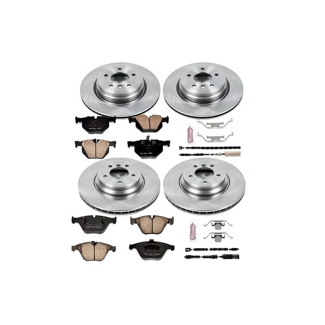 Power Stop Autospecialty KOE6057 Front and Rear Replacement Brake Kit-OE Brake Rotors & Ceramic Brake Pads and 1 Front & 1 Rear Sensor Wires For 3, 335i, 335i xDr, 335is [Model Specific]