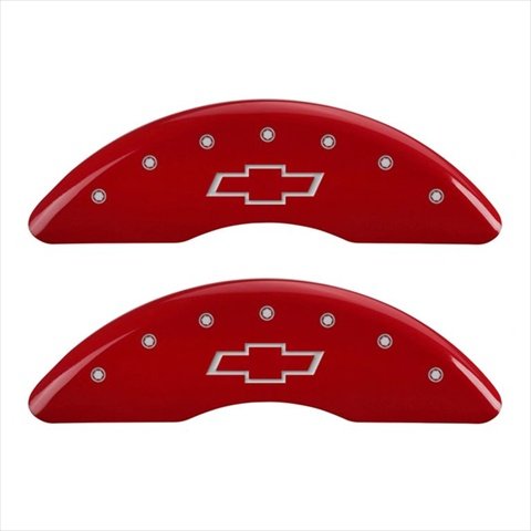 SET OF 4 CALIPER COVERS, FRONT AND REAR ENGRAVED: BOWTIE, RED POWDER COAT FINISH