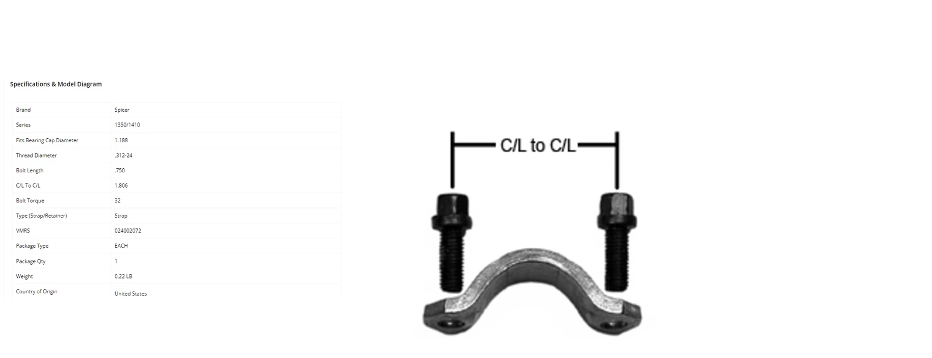 3-70-28X Spicer Bearing Strap Kit