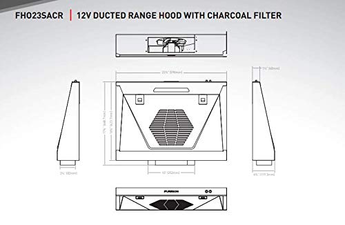 Furrion 12V Ducted RV Under-Cabinet Range Hood with Replaceable Charcoal Filter, LED Light, Exhaust Fan, VibrationSmart Technology & CSA Certification (Stainless Steel) - FHO23SACR-SS
