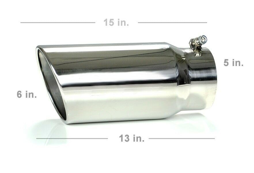 Exhaust Muffler Tip Black Horse, 5" inlet, 6" outlet and 15" Length Single Wall Stainless Steel Compatible with All Cars, Trucks and SUVs-MT-SC05-SS