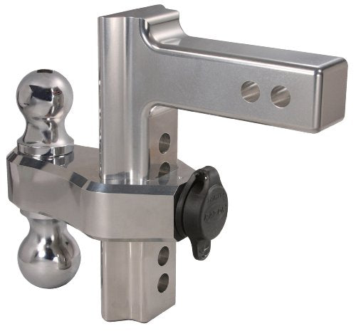 8" Trimax TRZ8AL Premium Aluminum Adjustable Hitch with Dual Hitch Ball and T5 Receiver Lock, Polished Aluminum