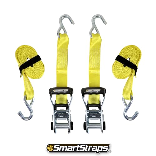14’ SmartStraps Ratchet Straps, 2 Pack –5,000lbs Break Strength, 1,667lbs Safe Work Load –Commercial Tie Down Straps for Heavy Duty Cargo, Haul Equipment and Vehicles