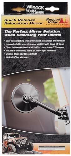 Quick Release Mirror, Round, Black | Rugged Ridge | 11025.11 | Fits 1997-2018 Jeep Wrangler TJ/LJ/JK/JKU