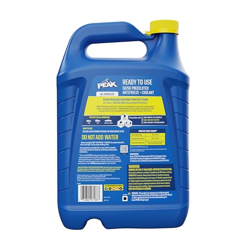 All Vehicles PEAK 50/50 Prediluted Antifreeze and Coolant for All Engine Cooling Systems, Long-Lasting Yellow Engine Coolant/Antifreeze for Year-Round Engine Protection, 1 Gal.