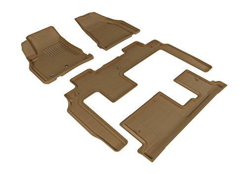 Complete Set 3D MAXpider Custom Fit All-Weather Floor Mat for Select Chevrolet Traverse Models - Kagu Rubber (Tan)