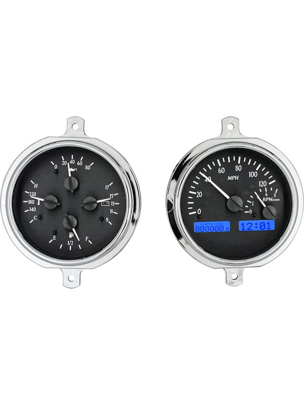 Dakota Digital VHX-51F-PU-K-B Gauge System Compatible with 1951-52 Ford Pickup Truck Black Alloy Blue Backlighting
