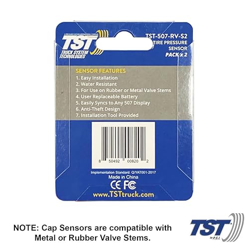 TST Tire Pressure Monitoring System 507, 2 Cap Sensors for Metal or Rubber Valve Stems by Truck System Technologies, TPMS for RVs, Campers and Trailers