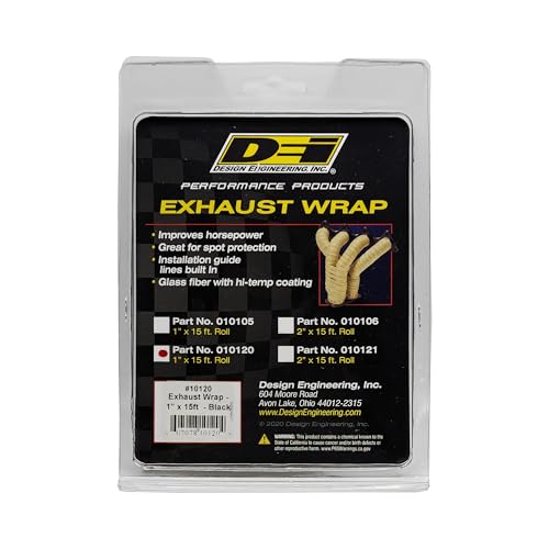 1" x 15' Black Design Engineering Glass Fiber Exhaust Heat Wrap - Heat Wrap for Exhaust Pipes, Pliable Exhaust Wrap Tape, Withstands 1800°F Direct Heat & 2500°F Intermittent Heat