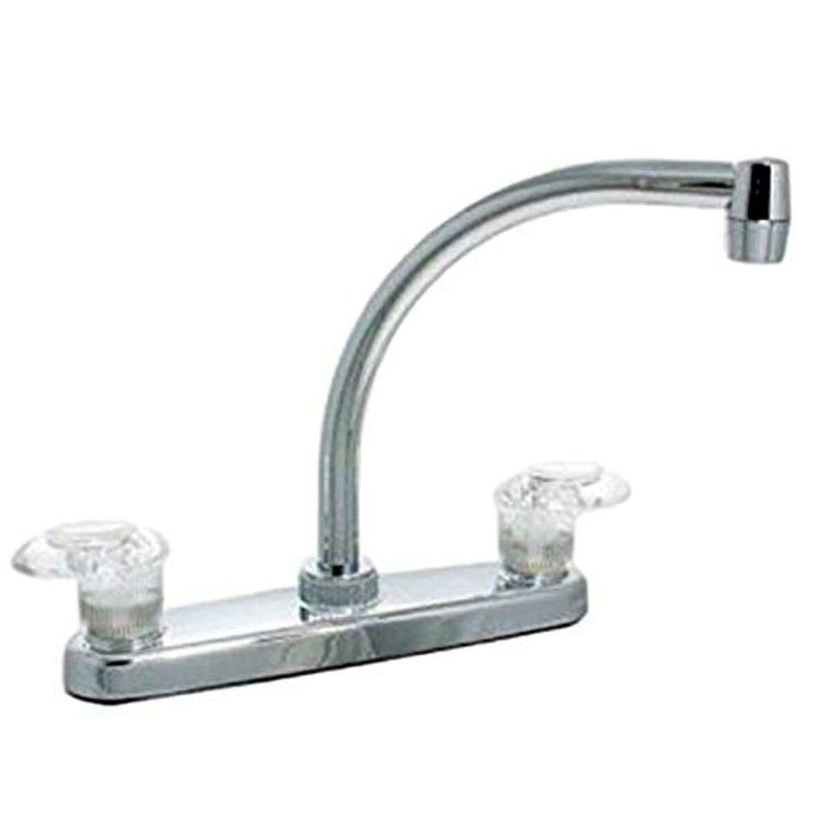 Valterra PF221302 Kitchen Faucet (8" Hi-Arc, 2 Lever, 1/4 Turn, Plastic, Chrome)