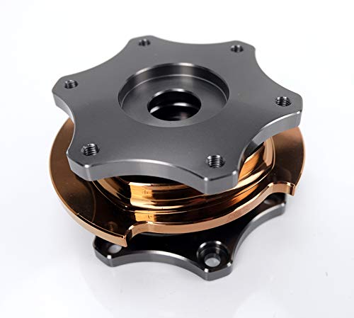 NRG Innovations SFI 42.1 Spec NRG-SRK-R200GM-RG D shaped Steering Wheel Quick Release Short Hub Adapter, 6x70mm Bolt Pattern Gun Metal Body/Black Shinny Ring