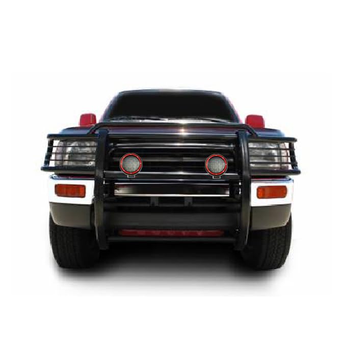 Bumper Guard Black Horse Grille Brush Modular Black Come with Pair of 5.3" Dia.LED Lights with Red Trim Rings Compatible with 1996-1998 Toyota 4Runner|1998-2000 Toyota Tacoma-17T80202MA-PLFR