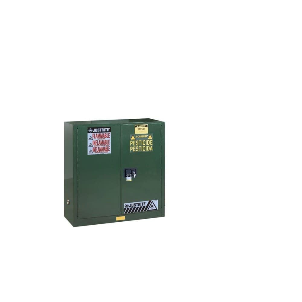Sure-Grip Justrite 893004 Pesticides Cabinet, Manual-Close, 30 Gal, Green