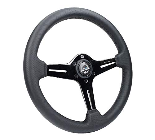 NRG Innovations Light Weight Gaming Steering Wheel: NRG-ST-018BC-PR Blitz- Made with Perforated Leather, Light Weight Composits and Black Chrome Spoke with Slits