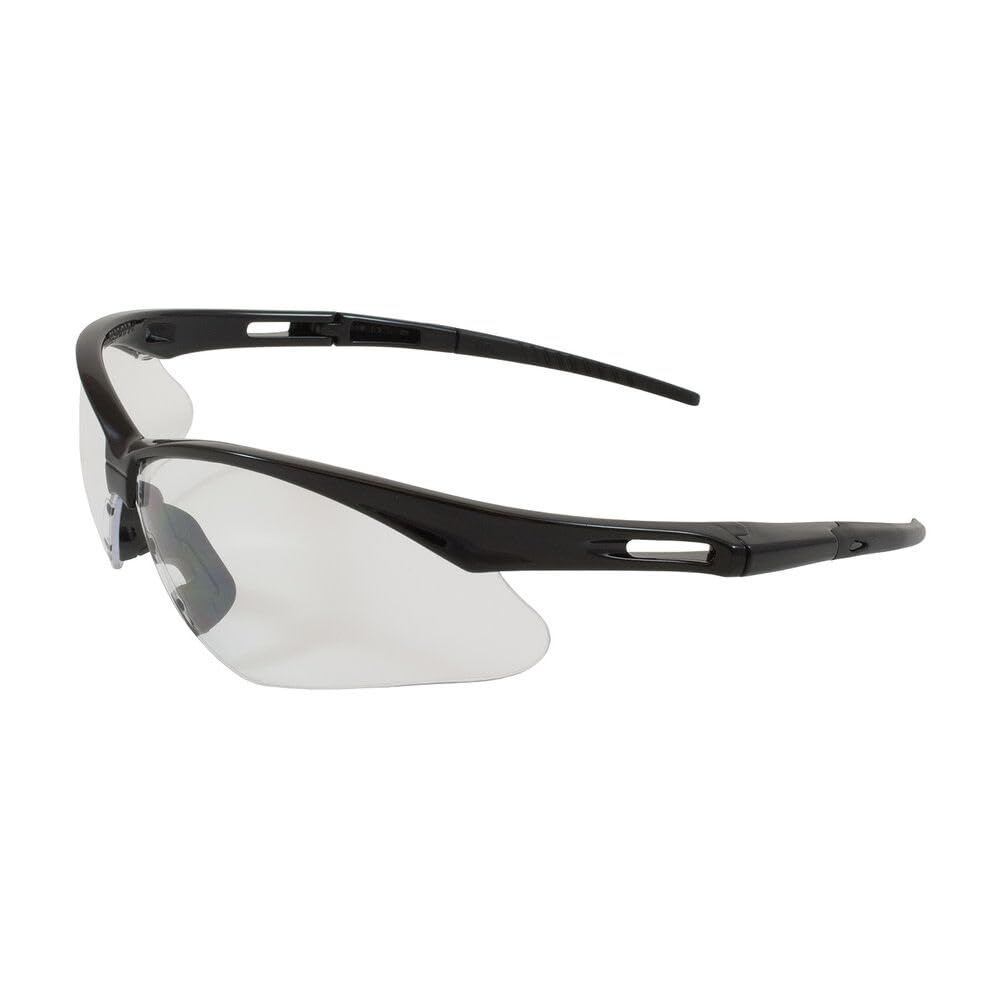Protective Industrial Products Semi-Rimless Anser Safety Glasses with Black Frame Clear Lens and Anti-Scratch and Anti-Fog Including Neck Cord