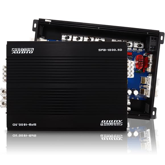 Sundown Audio 4/5-Channel Class D Full Range Car Amplifier SFB 1 Ohm, Brazilian Style Amp with Variable HPF/LPF, Bass Boost, Clipping Remote for Car & Marine Audio (SFB-1800.5-5-Channel)