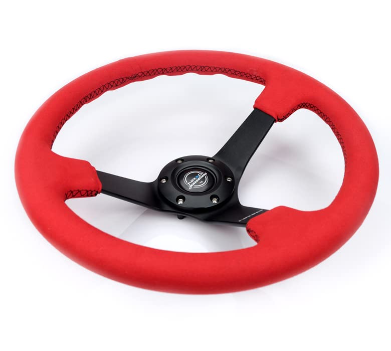 NRG Innovations Reinforced NRG-RST-036MB-REA Steering Wheel - 350mm Sport Steering Wheel (3' deep) Red Alcantara with Black Baseball Stitching - Matte Black Spoke