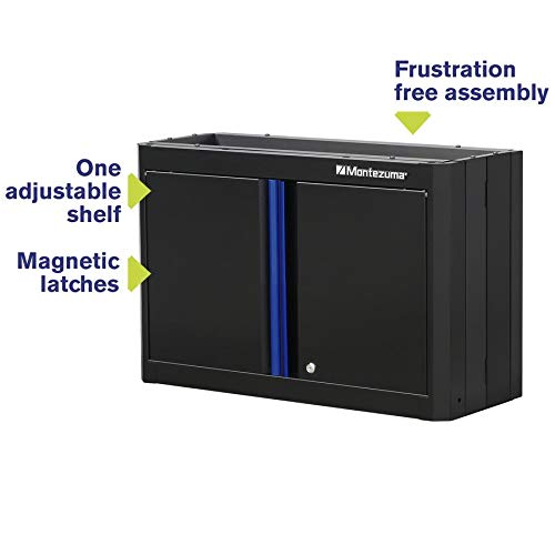 Garage Tool Storage System Montezuma - 30.5 x 12" Locking 2 Door Wall Cabinet with Magnetic Latches & Black Powder Coat Finish - BKMG30202WC