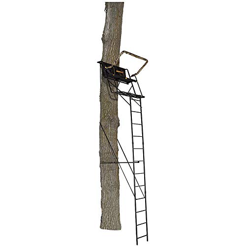 16' Muddy Buddy Ladder Stand - Durable Outdoor Hunting 2 Person Tree Stand with Large Flex-Tek Seat & Padded Flip-Back Shooting Rail, 500 Pound Maximum Capacity