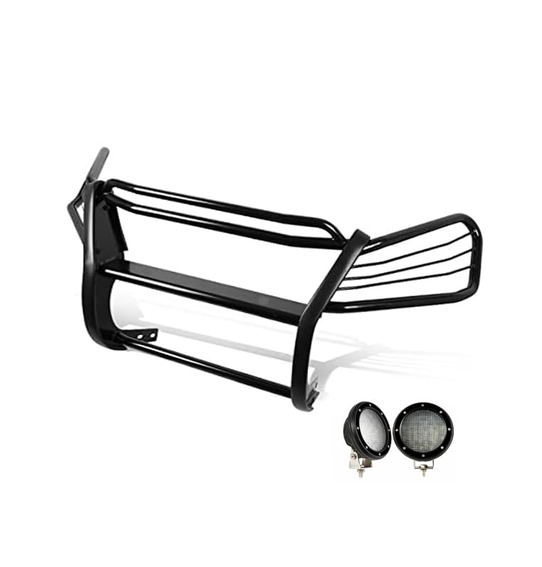 Bumper Guard Modular Black Horse Grille brush Come with Pair of 5.3" Dia.LED Lights with Black Trim Rings Compatible with 1997-2001 Honda CR-V-PG24001MA-PLFB