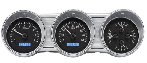 Dakota Digital VHX-62F-FAR-K-B Gauge System Analog Dash Compatible with 1962-63 Ford Fairlane, Black Alloy Style, Blue Backlighting
