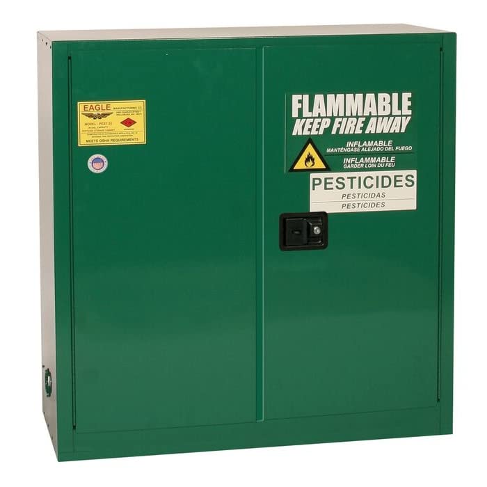 Eagle 30 Gallon Safety Cabinet Pesticide, 1 Shelf, 2 Manual Closing Doors, Green, PEST32X