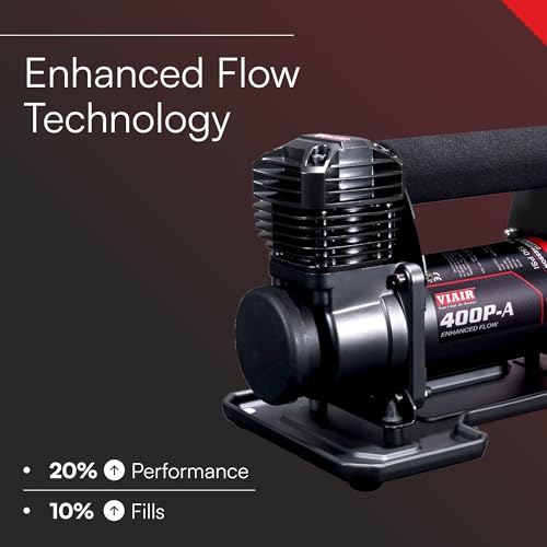VIAIR Automatic Tire Inflator 400P-A EF Enhanced Flow - 40145 Portable Offroad Air Compressor for Truck & SUV | 12V On/Off Road Tire Pump Air Compressor | 150 PSI (SAE, Alligator Clips)