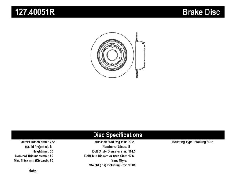 StopTech Sport Drilled/Slotted Brake Rotor 127.40051R; Rear Right
