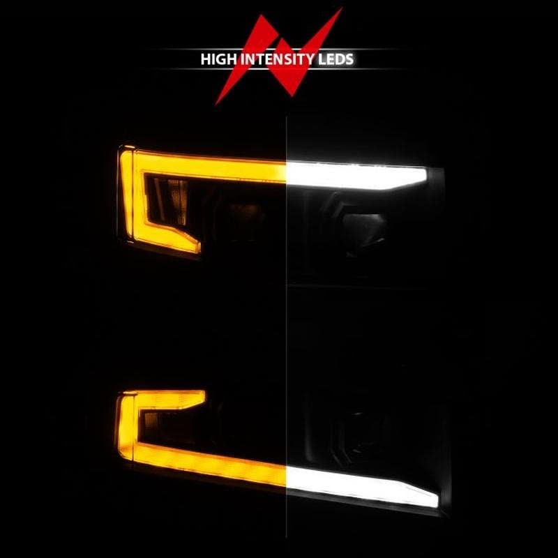 ANZO - 19-22 Chevrolet Silverado 1500 LED Proj HL w/LGT Bar SwBk Seq. Blk w/in. Light - Driver Side ON (111566-L)