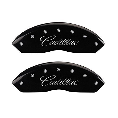 Brake Caliper Covers MGP - Compatible with 2017-2020 Cadillac XT5, 2020 XT6 (Requires 18"+ Wheels) Powder-Coated Finish, 4 PCS Front and Rear (Black - Cadillac Cursive Engraving)