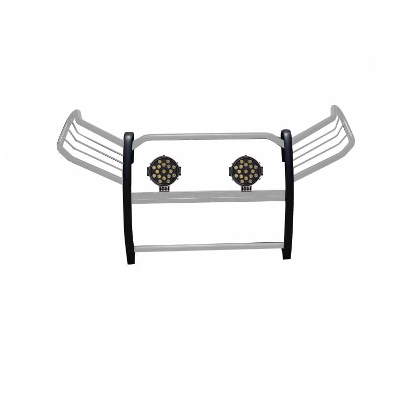 Bumper Guard Modular Black Horse Grille brush Stainless Steel Come With pair of 7.0"Dia.LED Lights with Black Trim Rings Compatible with 2019-2024 Toyota RAV4-17A093904MSS-PLB