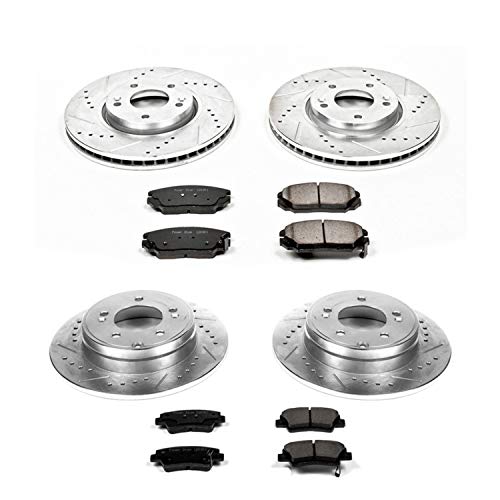 Power Stop K5375 Z23 Carbon Fiber Brake Pads Front and Rear with Drilled & Slotted Brake Rotors Kit