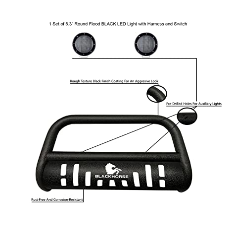 Bull Bar-T Kit Black Horse Textured Black Compatible with 2022-2025 Nissan Pathfinder|2022-2024 Infiniti QX60, Comes with a Set of 5.3" Black Round Flood LED Lights