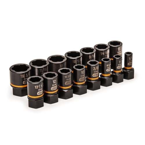 15 Pc. GEARWRENCH 1/4" & 3/8" Drive Bolt Biter™ Impact Extraction Socket Set - 84783