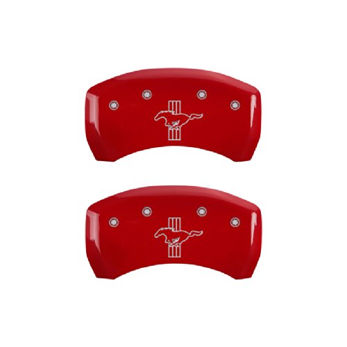 Brake Caliper Covers MGP - 2010-2014 Ford Mustang (10198s) Front and Rear Set - Mustang / Bar & Pony Logo - Red