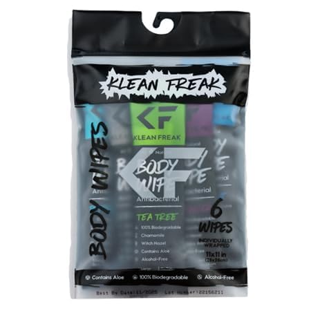 Body KLEAN FREAK Wipes 6-Count - Original Disposable Wipes, Individually Wrapped for the Gym, Workout, Hiking, Travel, and Sport (Mixed Trial 6 Pack)