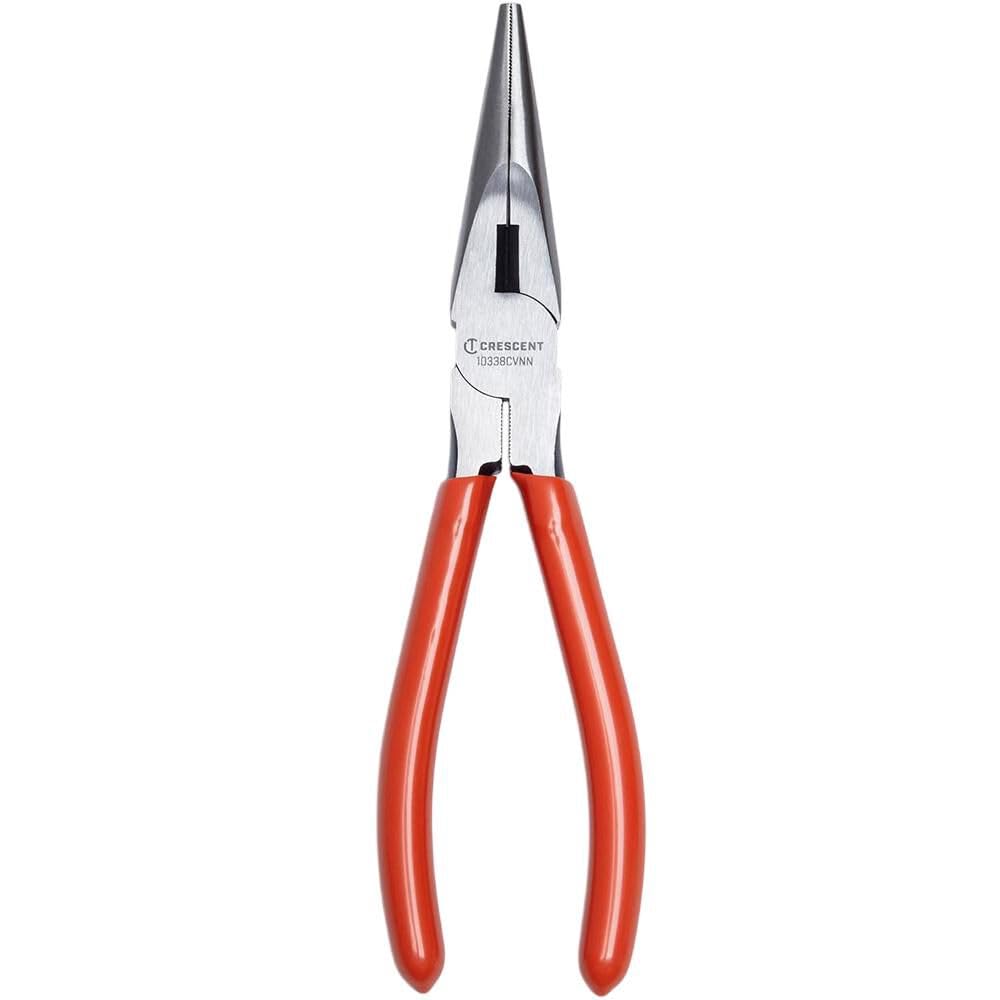 8" Long Crescent Chain Nose Pliers Dipped Grip - Electrician Tools for Wire Bending, Cutting, Repair - Easy Reach in Confined Areas - 10338CVNN