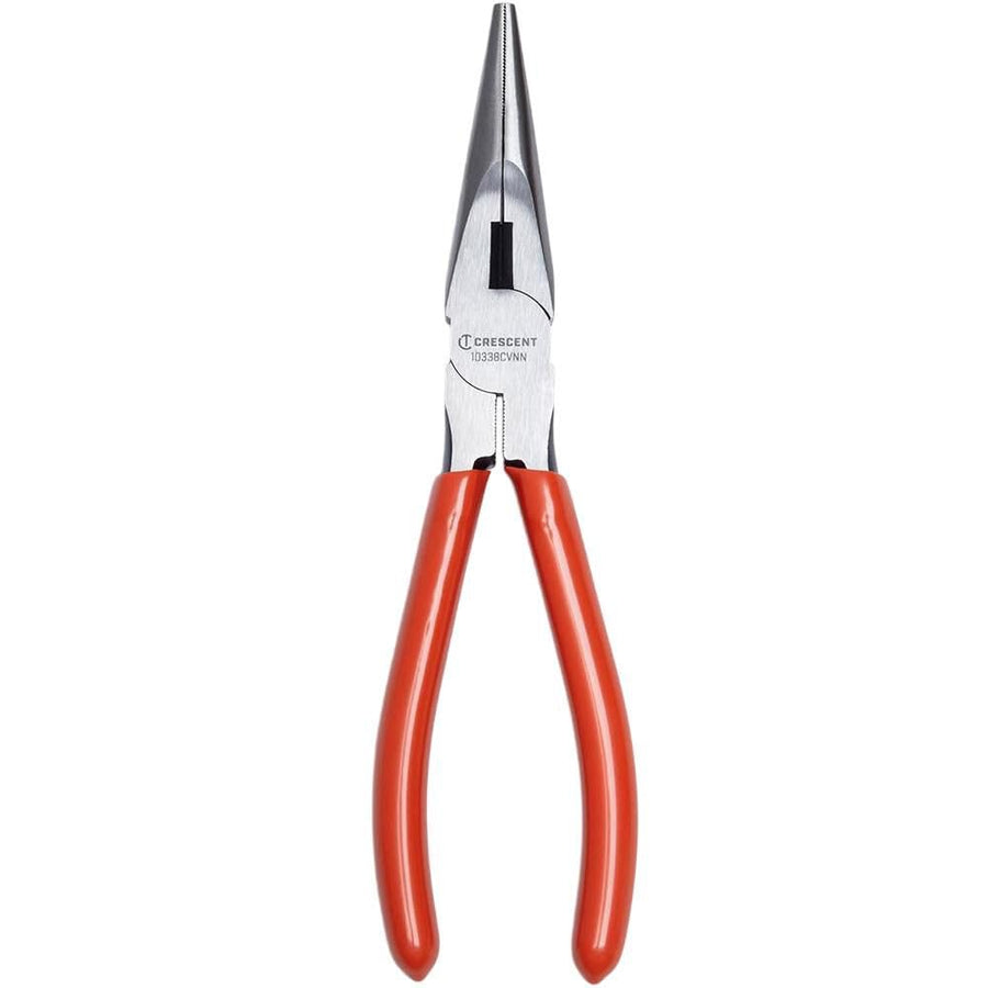 8" Long Crescent Chain Nose Pliers Dipped Grip - Electrician Tools for Wire Bending, Cutting, Repair - Easy Reach in Confined Areas - 10338CVNN
