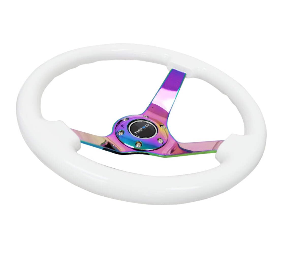 NRG Innovations Reinforced NRG-RST-036WT-MC Steering Wheel - Classic White Wood Grain Wheel (3" Deep 3" Deep, 4mm), 350mm, 3 Solid Spoke Center In Neochrome