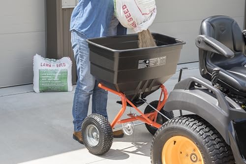 Tow-Behind Agri-Fab 45-0547 185 lb. Lawn & Garden Broadcast Spreader for Seed,Fertilizer,Salt,Ice Melt; Easy to use Flow Control from Seat of Riding Lawn Mower