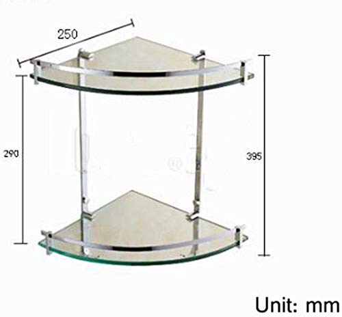 All Copper BTBT Doubledeck Triangular Glass Bathroom Shelves, Multifunction Chrome Glass Shelves Corner Shelf With 2 Hooks Up Bathroom Shelf
